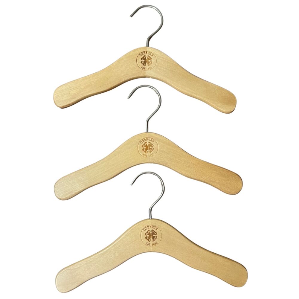Oshkosh B’Gosh Kids Store Wooden Hangers - For Baby Clothes (Lot Of 3) 10” Wide
